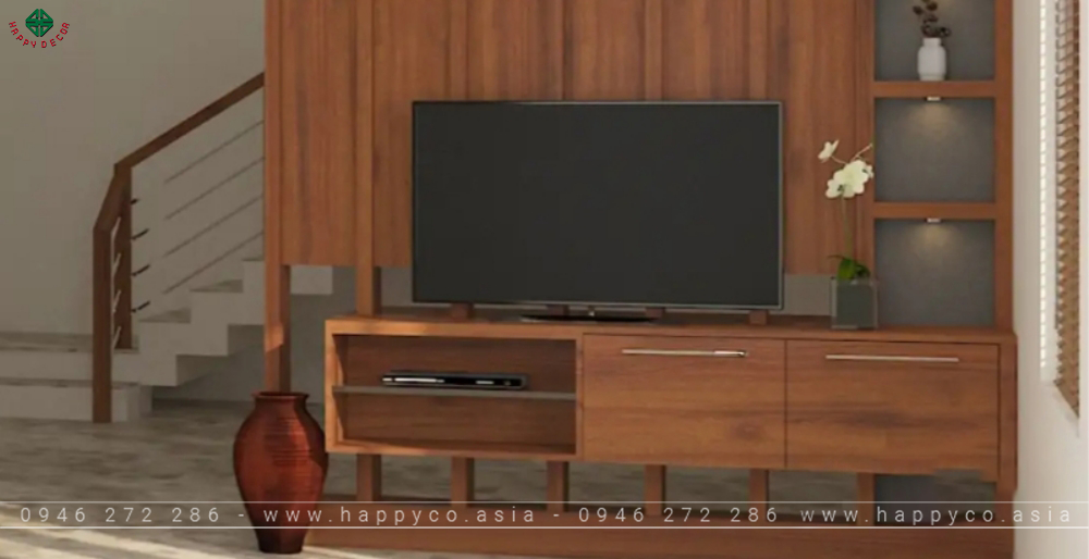 Xu hướng Vách Tivi phòng khách hiện đại 2024 - Mẫu 02