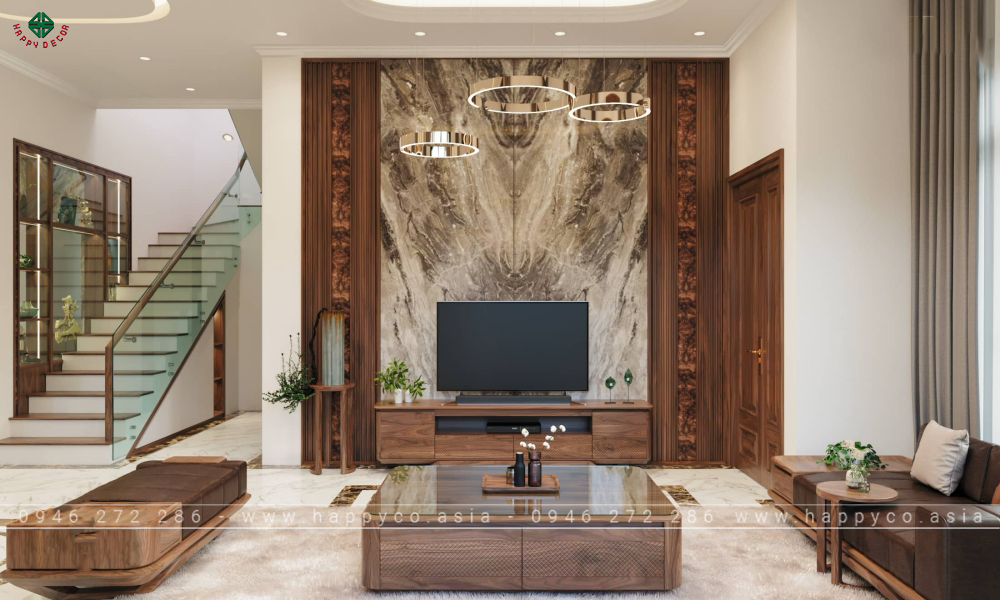 Xu hướng Vách Tivi phòng khách hiện đại 2024 - Mẫu 03