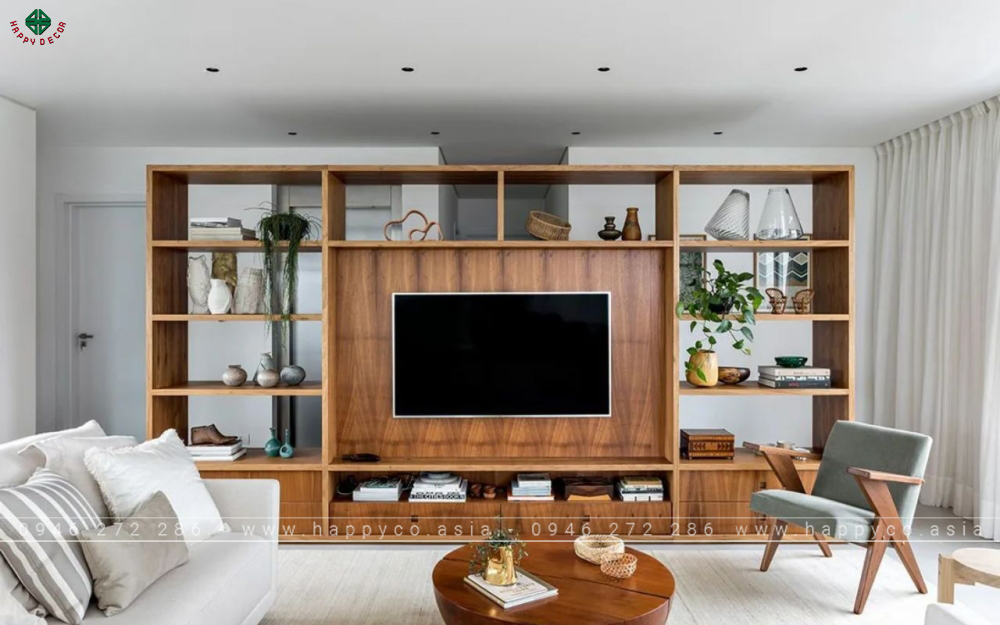 Xu hướng Vách Tivi phòng khách hiện đại 2024 - Mẫu 04