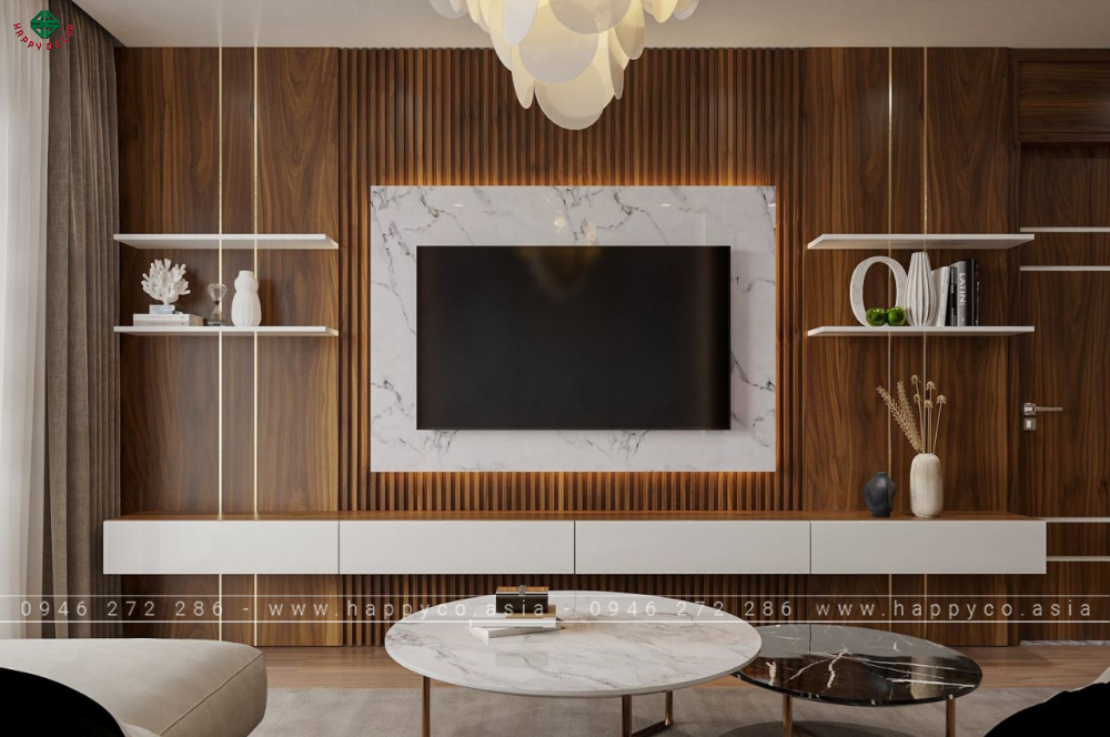 Xu hướng Vách Tivi phòng khách hiện đại 2024 - Mẫu 05