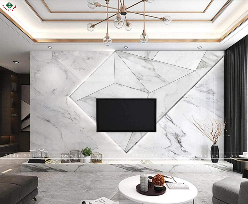 Xu hướng Vách Tivi phòng khách hiện đại 2024 - Mẫu 06