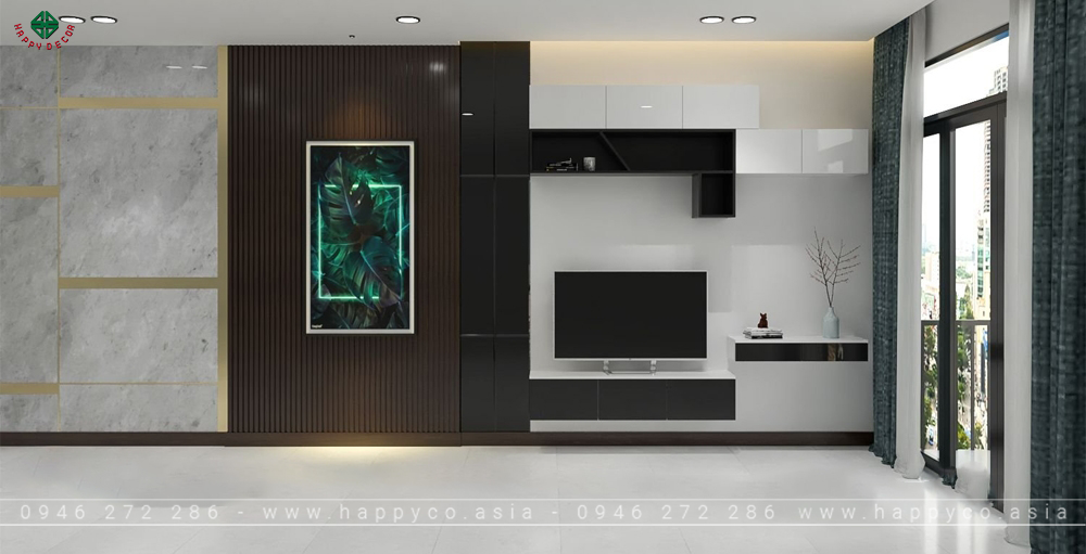 Xu hướng Vách Tivi phòng khách hiện đại 2024 - Mẫu 07
