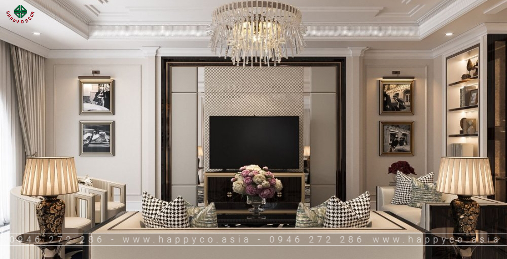 Xu hướng Vách Tivi phòng khách hiện đại 2024 - Mẫu 08