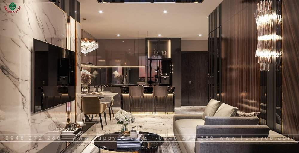 Xu hướng Vách Tivi phòng khách hiện đại 2024 - Mẫu 13