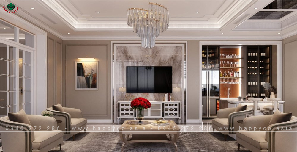 Xu hướng Vách Tivi phòng khách hiện đại 2024 - Mẫu 14