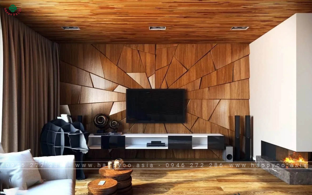 Vách Tivi phòng khách bằng gỗ công nghiệp - Mẫu 05