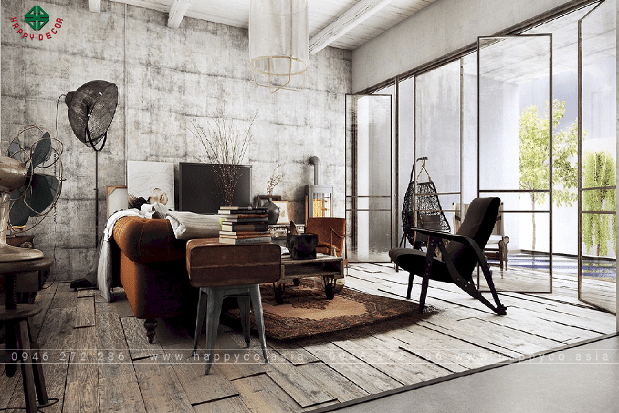 Phong cách thiết kế vintage phòng khách mẫu 10