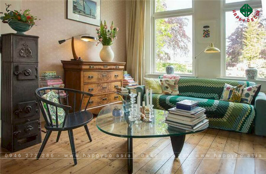 Phong cách thiết kế vintage phòng khách mẫu 1