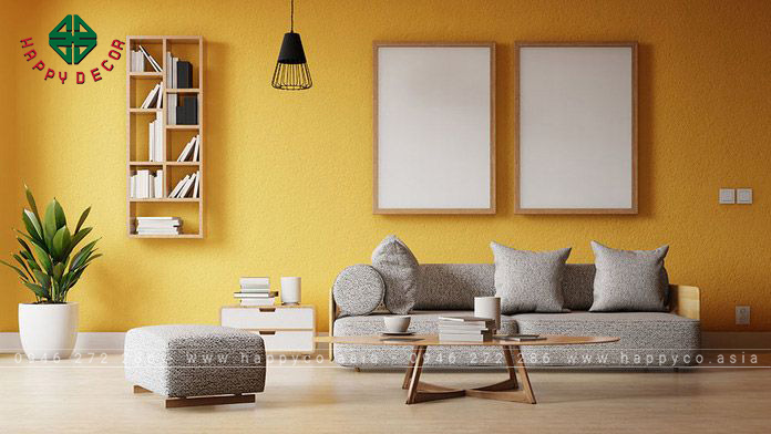 Sử dụng màu vàng làm điểm nhấn cho bức tường trong phòng