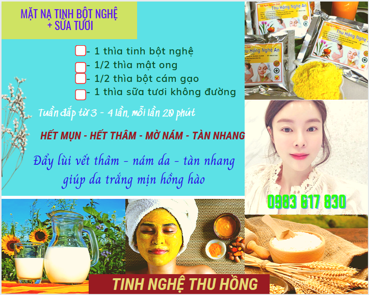 Mặt nạ tinh bột nghệ và sữa tươi không đường đẹp da Mặt nạ tinh bột nghệ và sữa tươi không đường đẹp da