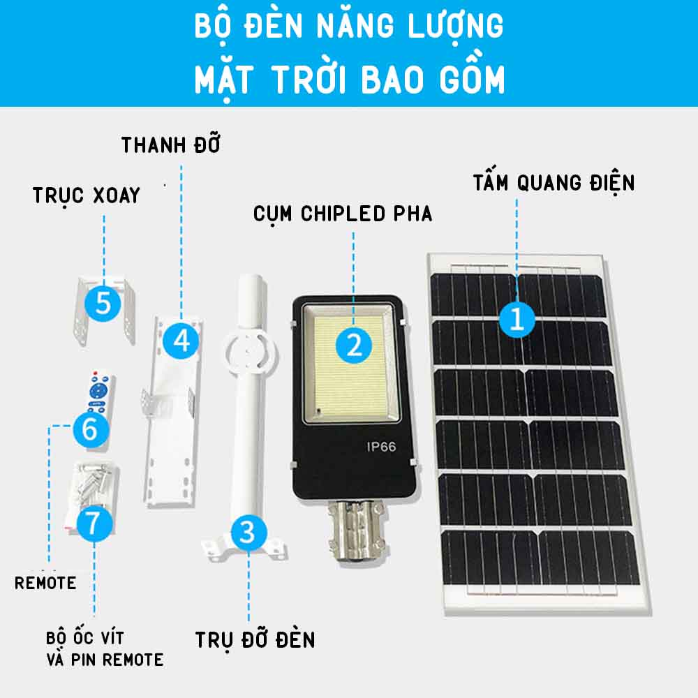 Đèn đường năng lượng mặt trời 200w (bàn chải)