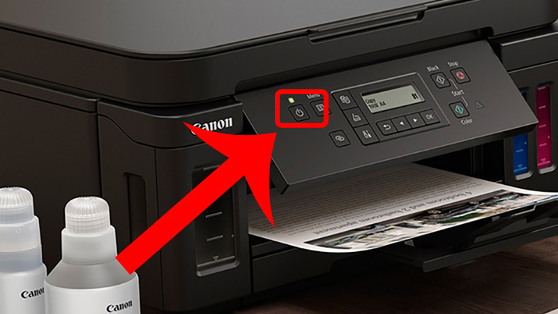 Sửa máy in vũng Tàu Nên tắt máy in bằng nút ON/OFF trên máy in.