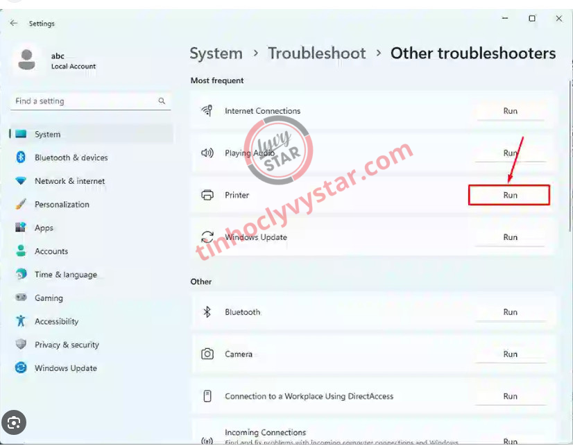 Hướng dẫn khắc phục lỗi máy in mất kết nối cho win 11 thành công Sử dụng trình khắc phục sự cố (Troubleshoot) của Windows 11 để giải khắc phục sự cố.