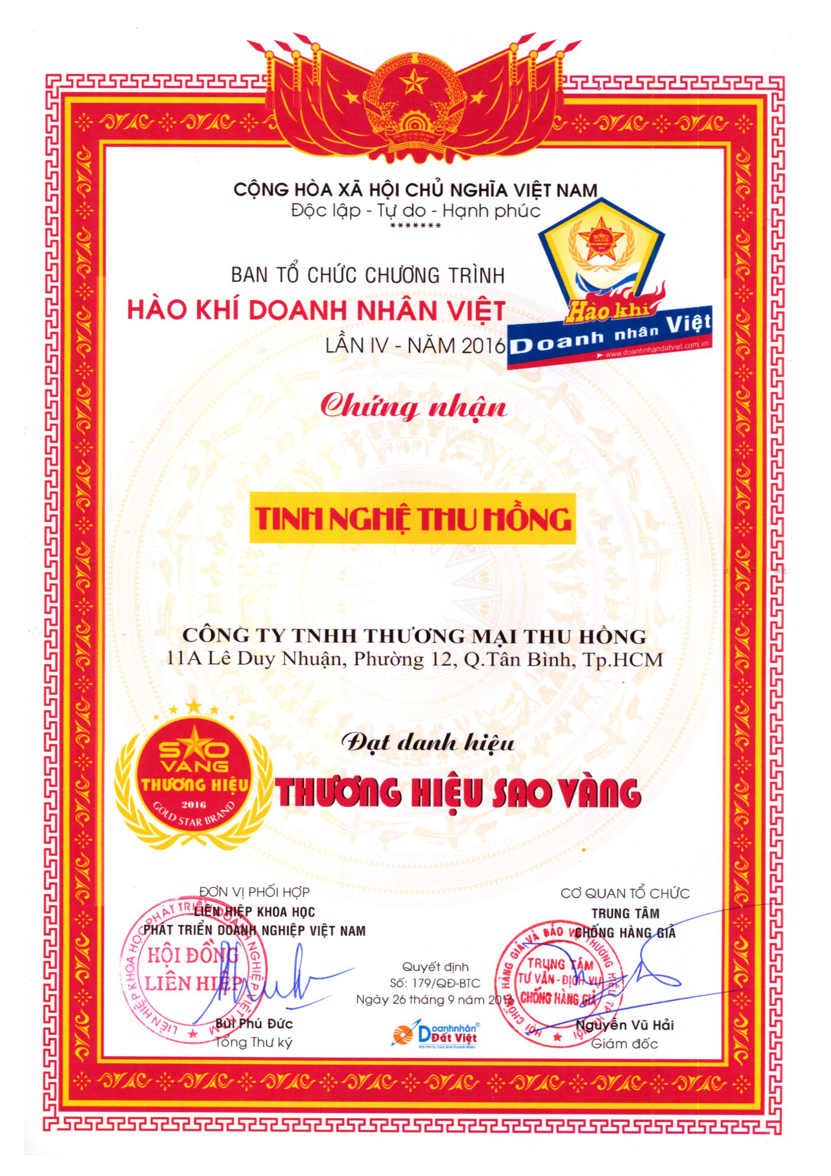 Giấy chứng nhận TINH BỘT NGHỆ THU HỒNG Giấy chứng nhận TINH BỘT NGHỆ THU HỒNG