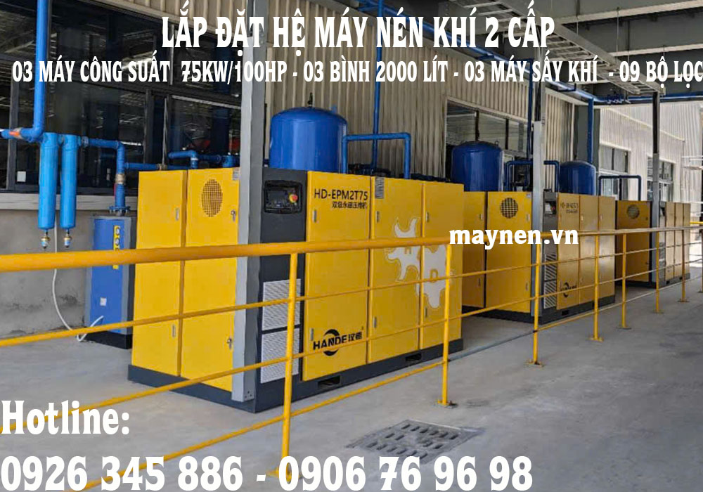 Lắp đặt máy nén khí 2 cấp Hande
