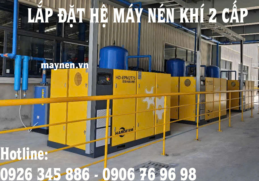 Lắp đặt máy nén khí trục vít 2 cấp Hande