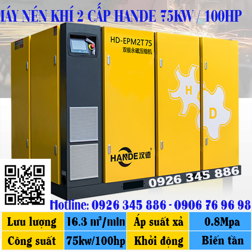 Thông số kỹ thuật máy nén khí 2 cấp Hande 100hp