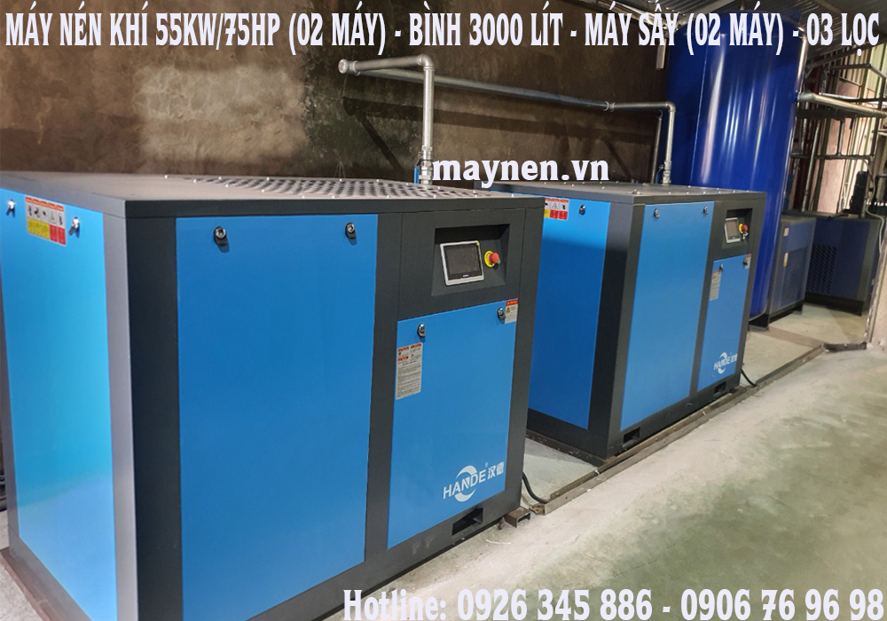 Lắp đặt máy nén khí trục vít Hande biến tần vĩnh từ Hande