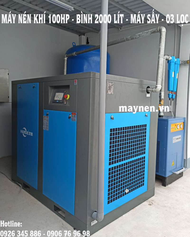 Lắp đặt máy nén khí trục vít Hande 100hp