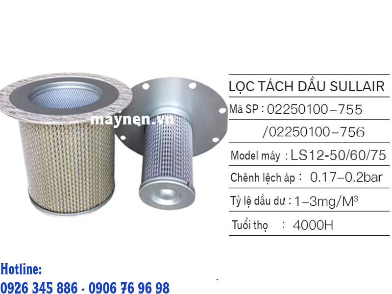 Lọc tách dầu Sullair 02250100-755; 02250100-756