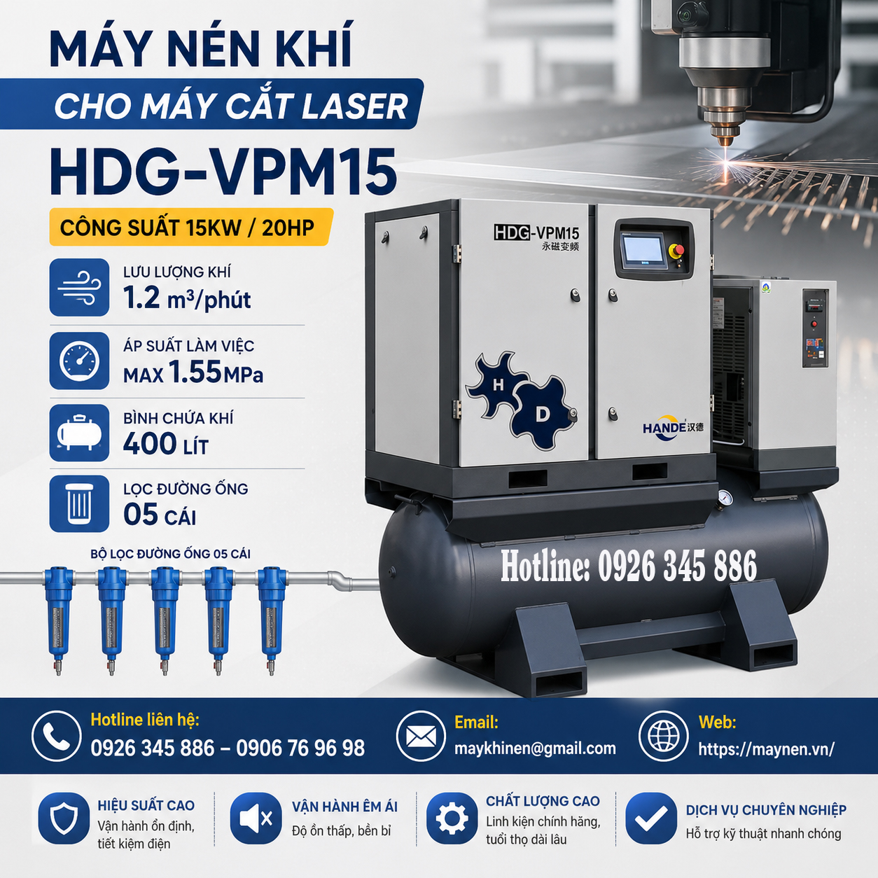 máy nén khí cho máy cắt laser 20hp