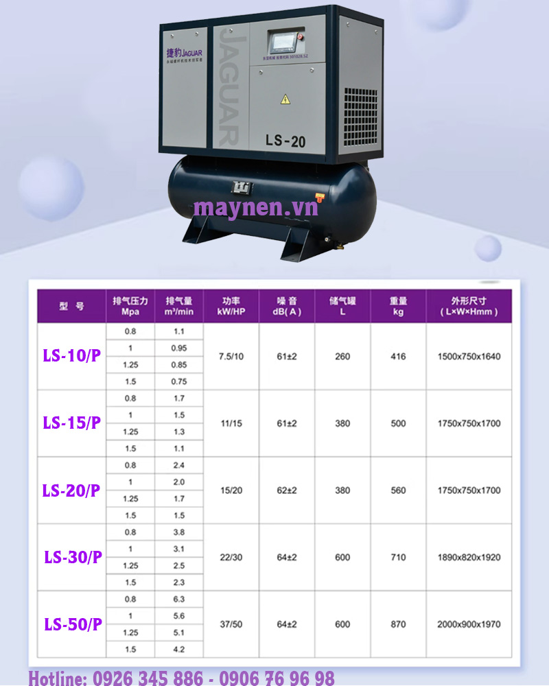 Thông số kỹ thuật máy nén khí Jaguar