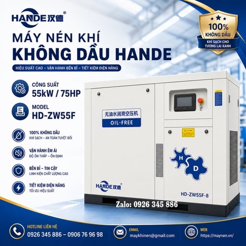 Máy Nén Khí Không Dầu Hande 75hp