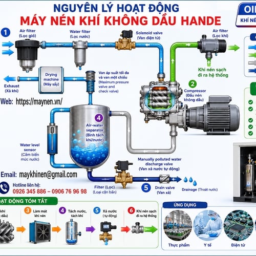 Máy Nén Khí Không Dầu Hande 50hp 