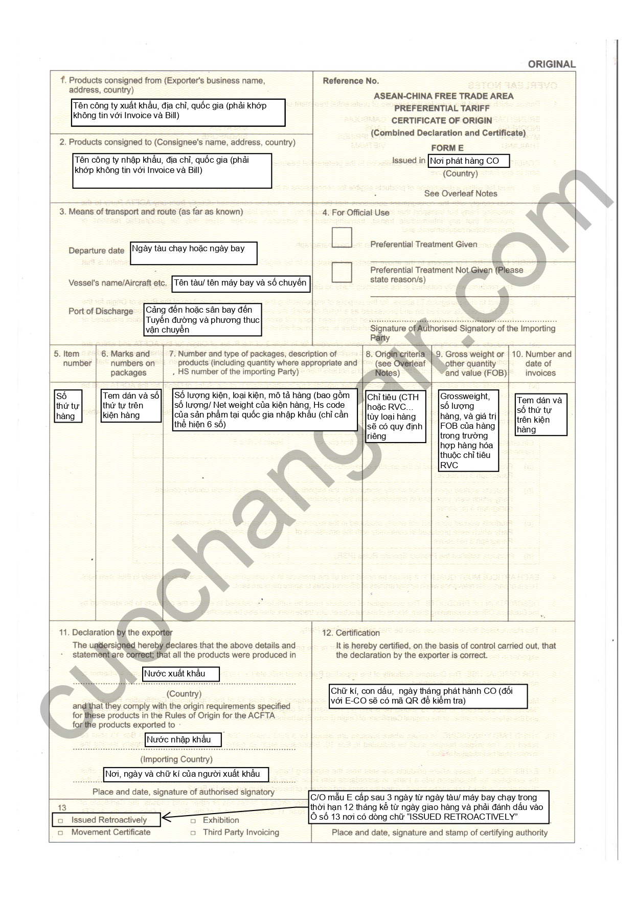 CHỨNG NHẬN XUẤT XỨ FORM E TRONG VẬN CHUYỂN HÀNG HÓA BẰNG ĐƯỜNG HÀNG