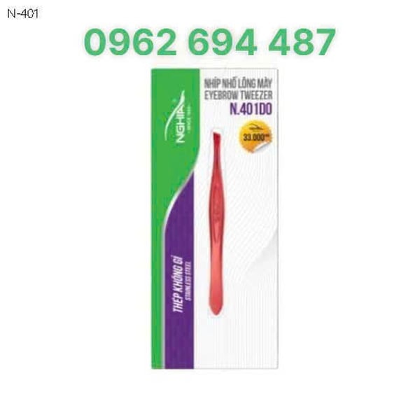 Kềm Nghĩa N.401 - Nhíp Nhổ Lông Mày Đầu Xéo Inox Kềm Nghĩa N.401