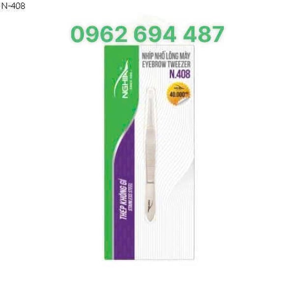 Kềm Nghĩa N.408 - Nhíp Nhổ Lông Mày Đầu Ngang Inox Mạ Vàng Trắng Ánh Kim