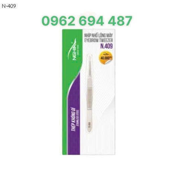 Kềm Nghĩa N.409 - Nhíp Nhổ Lông Mày Đầu Xéo Inox Mạ Vàng Ánh Kim