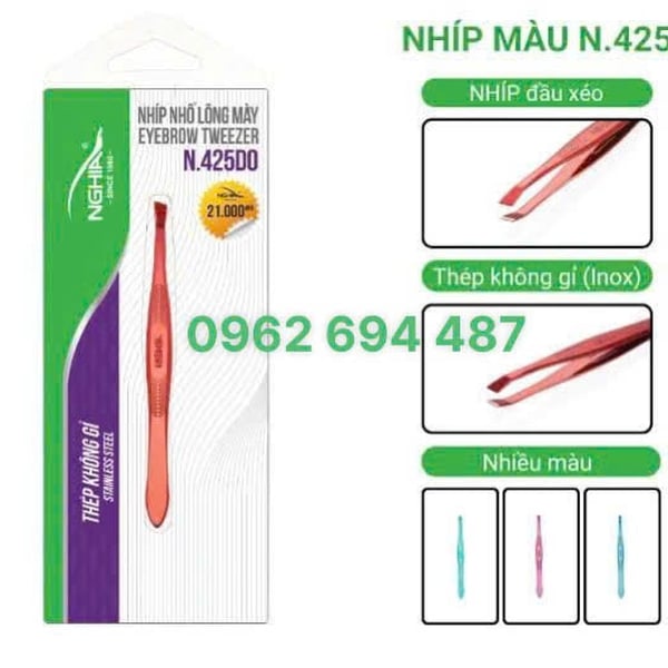 Kềm Nghĩa N.425 - Nhíp Nhổ Lông Mày Đầu Xéo Inox