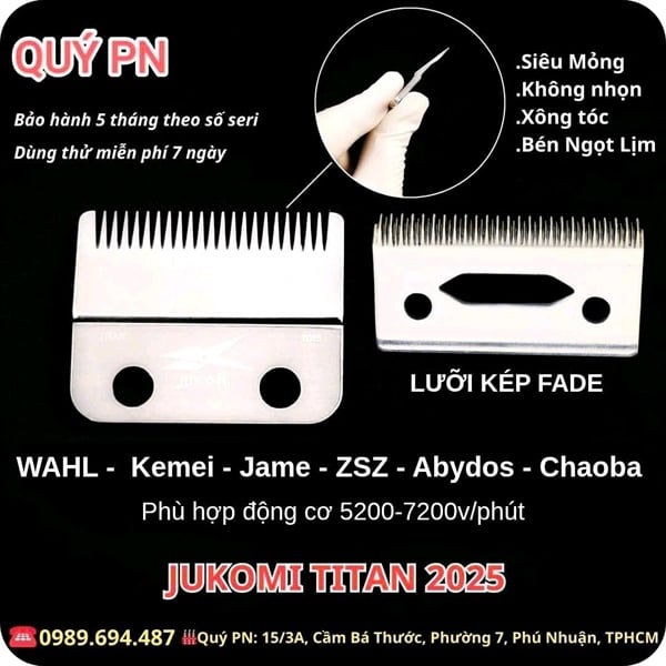 Lưỡi kép Jukomi Titan 2025 cắt tóc cao cấp (đã mài xẻ)