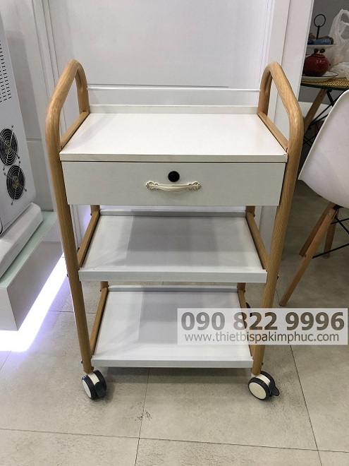 Xe Đẩy Dụng Cụ Spa Bằng Gỗ Có Hộc Tủ Cao Cấp Xe Đẩy Dụng Cụ Spa Bằng Gỗ Có Hộc Tủ Cao Cấp