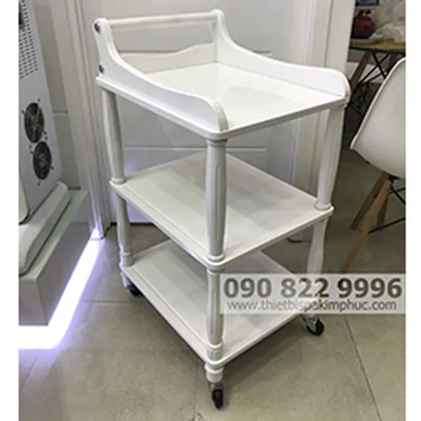 Xe Đẩy Dụng Cụ Spa Bằng Gỗ 3 Tầng