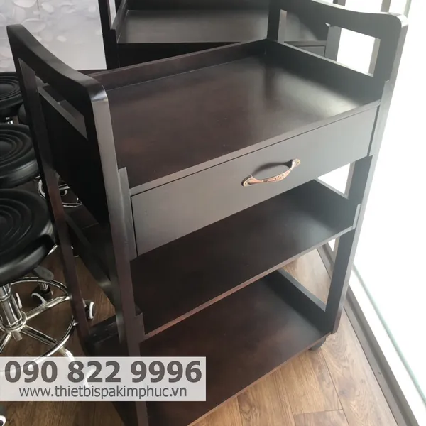 Xe Đẩy Dụng Cụ Spa Bằng Gỗ 3 Tầng