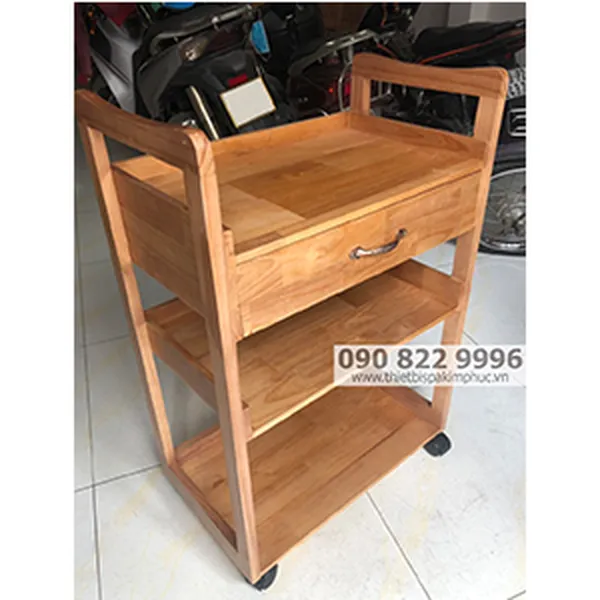 Xe Đẩy Dụng Cụ Spa Bằng Gỗ 3 Tầng