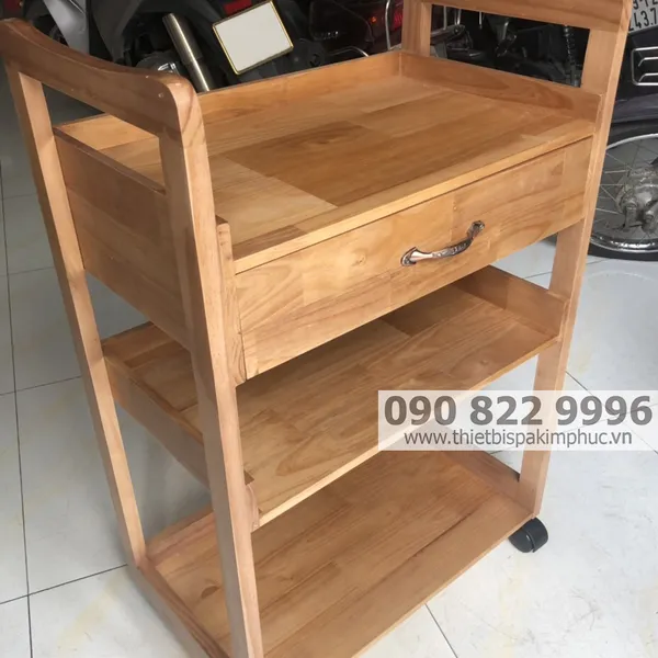 Xe Đẩy Dụng Cụ Spa Bằng Gỗ 3 Tầng