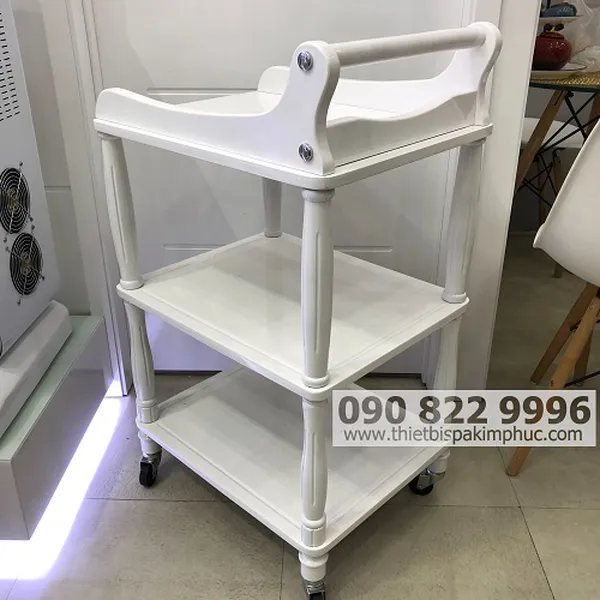 Xe Đẩy Dụng Cụ Spa Bằng Gỗ 3 Tầng