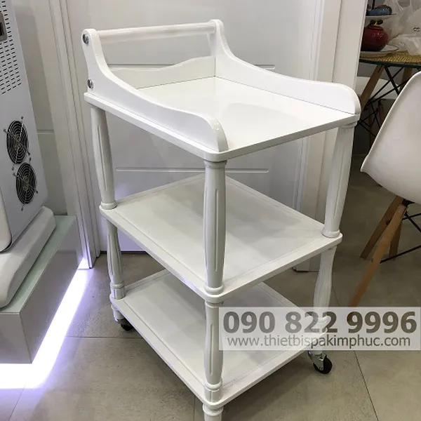 Xe Đẩy Dụng Cụ Spa Bằng Gỗ 3 Tầng