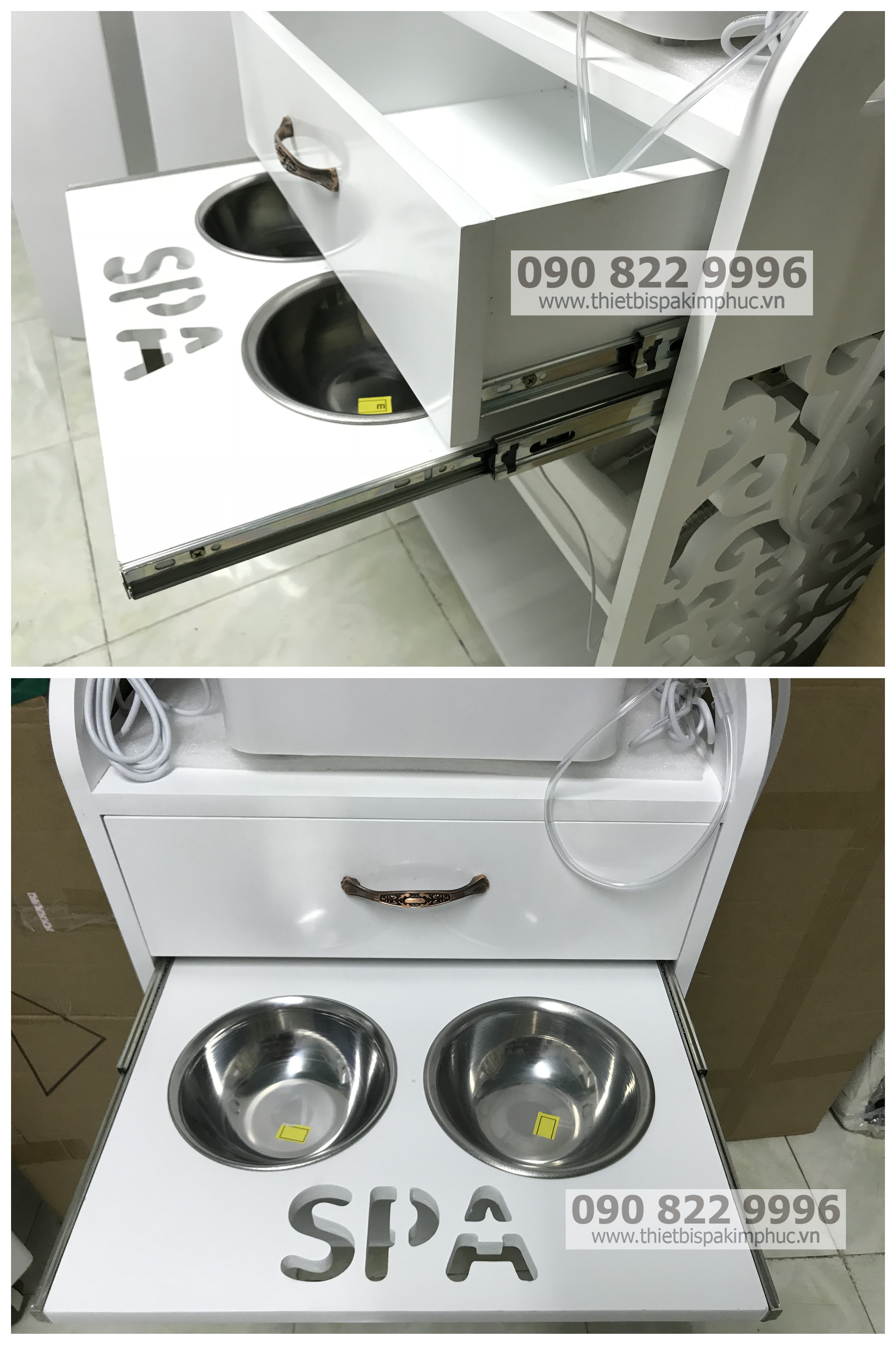 Xe Đẩy Dụng Cụ Spa Bằng Gỗ Cắt CNC Hoa Văn Xe Đẩy Dụng Cụ Spa Bằng Gỗ Cắt CNC Hoa Văn