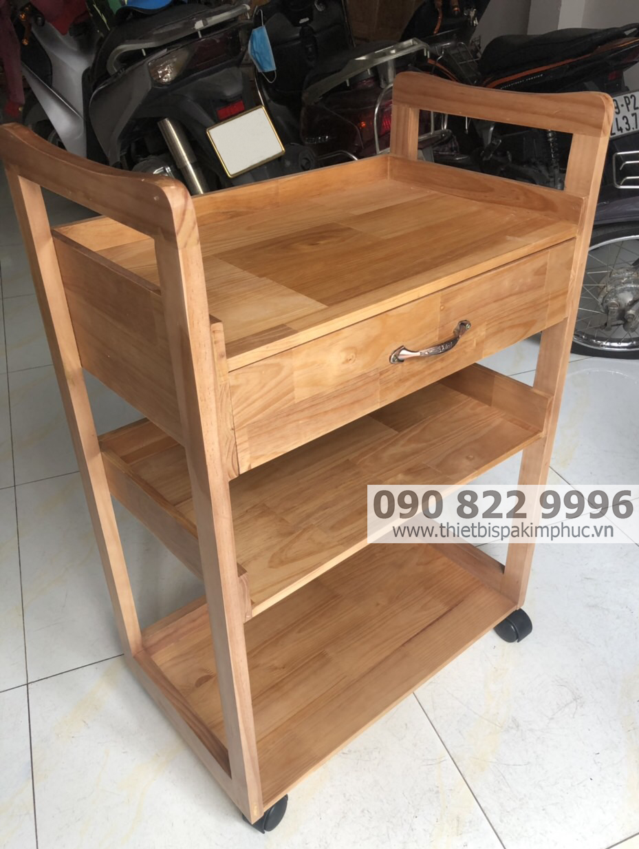 Xe Đẩy Dụng Cụ Spa Bằng Gỗ 3 Tầng Xe Đẩy Dụng Cụ Spa Bằng Gỗ 3 Tầng