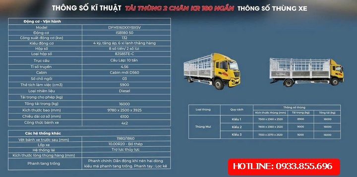 Xe tải Dongfeng 9 tấn KR180 thùng bạt 7M5