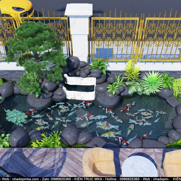Thiết kế hồ koi sân vườn chú Tùng