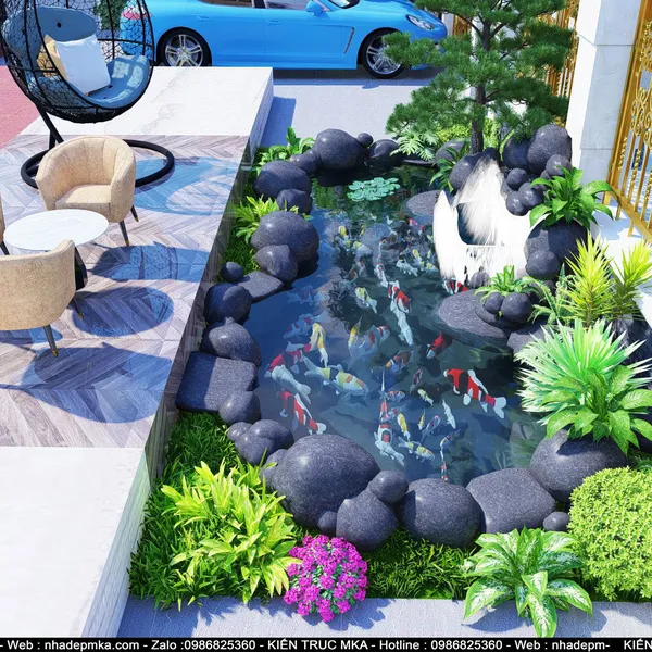 Thiết kế hồ koi sân vườn chú Tùng