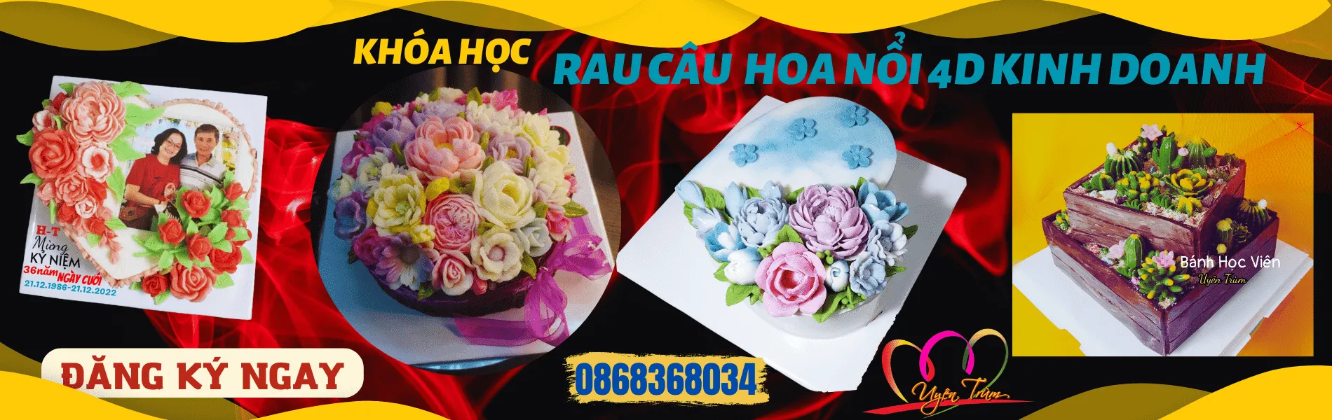 Khóa Học Bánh Rau Câu Sinh Nhật Hoa Nổi 4D Kinh Doanh