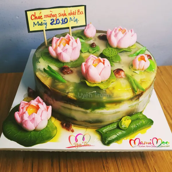 Bánh rau câu 4D mẫu hoa sen sơn thủy 20cm