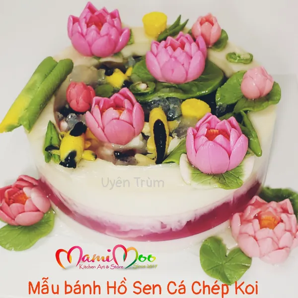 Bánh rau câu 4D mẫu hoa sen sơn thủy 20cm