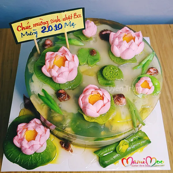 Bánh rau câu 4D mẫu hoa sen sơn thủy 20cm